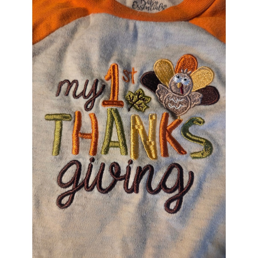 Baby Essentials My 1st Thanksgiving Embroidered Long Sleeve Bodysuit Orange 9M